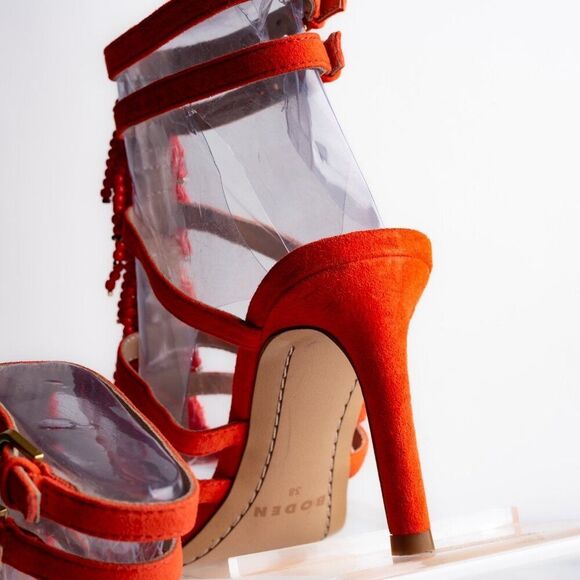 Boden Womens Sandals Heels Orange Strappy Beaded Open Toe Suede US 7 EU 38 - Picture 9 of 10